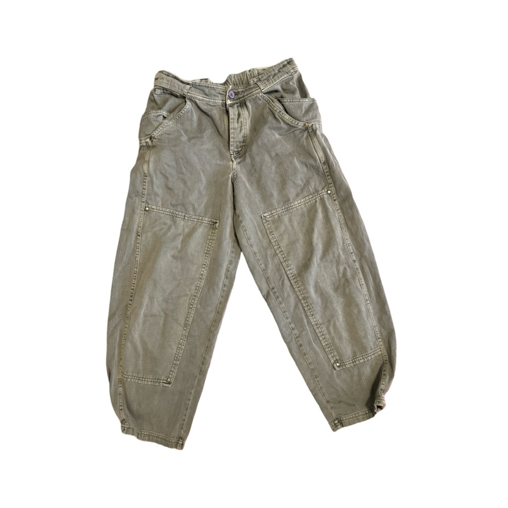 Free People Green Cropped Ankle Pants Relaxed Fit